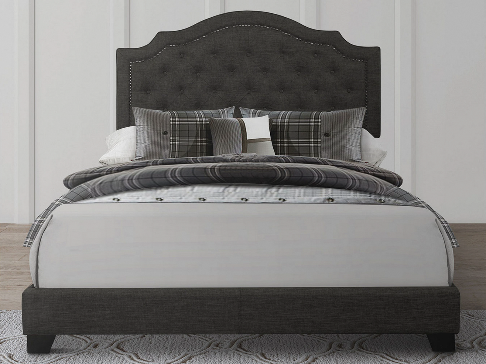 Homelegance Upholstered Bed Set | Full | Harley Bed Frame & Headboard | Dark Gray